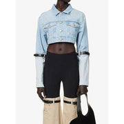 Short denim jacket with belt, view 2 - MRSLM