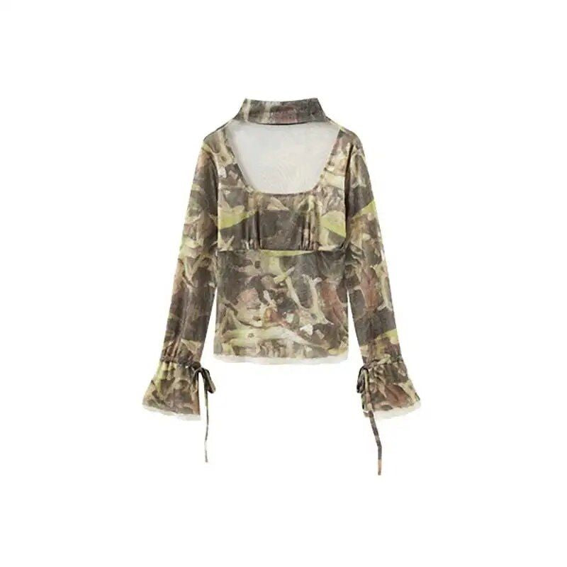 y2k mesh flare sleeve crop top, view 2 - MRSLM