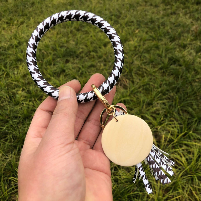 leather tiger zebra fringe bracelet, view 10 - MRSLM