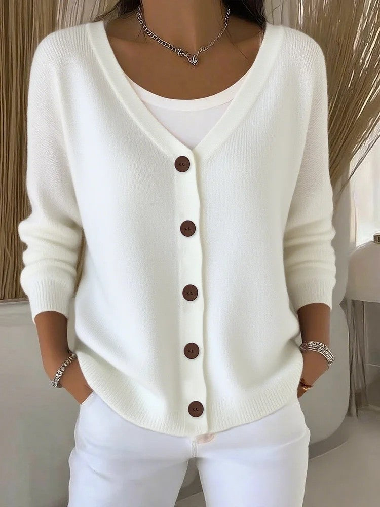 women's solid color button cardigan, view 7 - MRSLM