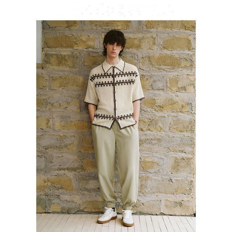 men's contrast color short-sleeved sweater, view 2 - MRSLM