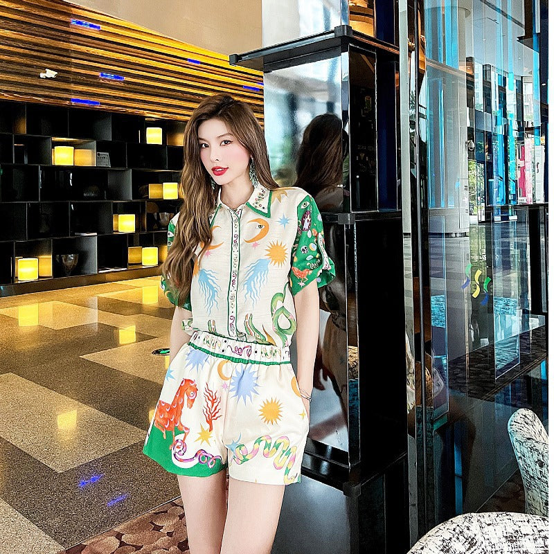 casual princess sleeve shirt and shorts tea suit, view 7 - MRSLM