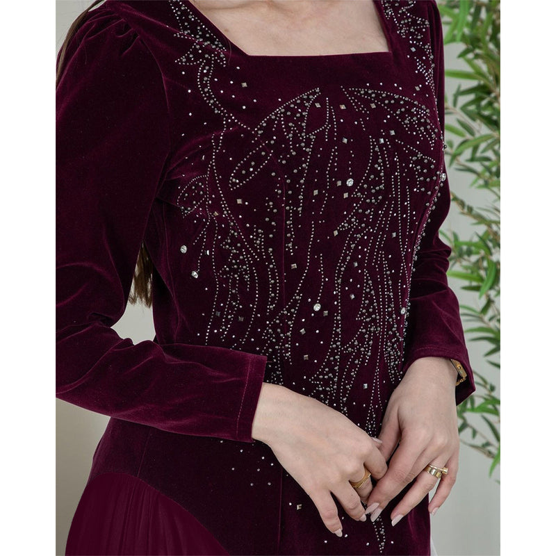 women's chiffon rhinestone evening dress, view 4 - MRSLM