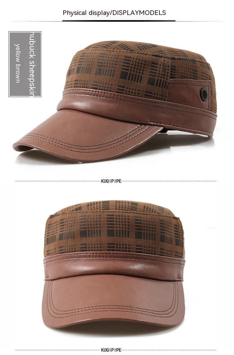 flat-top men's sheepskin newsboy cap, view 2 - MRSLM