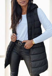 Women's long hooded puffer vest, view 5 - MRSLM