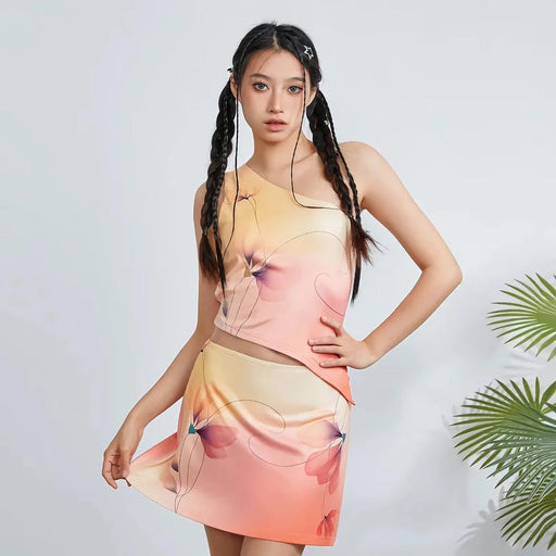 floral one-shoulder two-piece set, view 2 - MRSLM