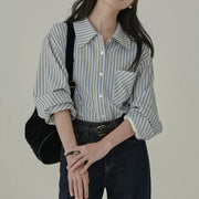 Elegant striped long sleeve blouse, view 3 - MRSLM