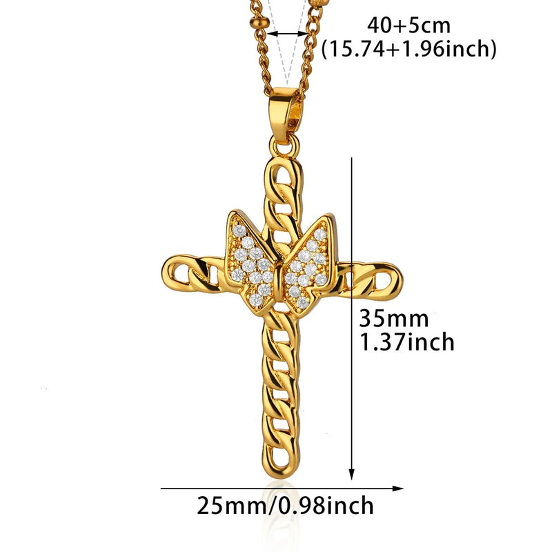 Butterfly and cross pendant necklace, view 7 - MRSLM