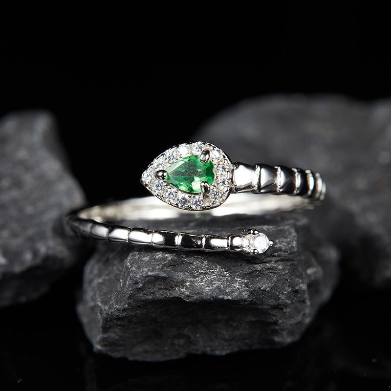 sterling silver green heart gemstone ring - MRSLM