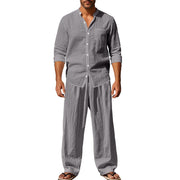 men's linen shirt and trousers beach set, view 8 - MRSLM
