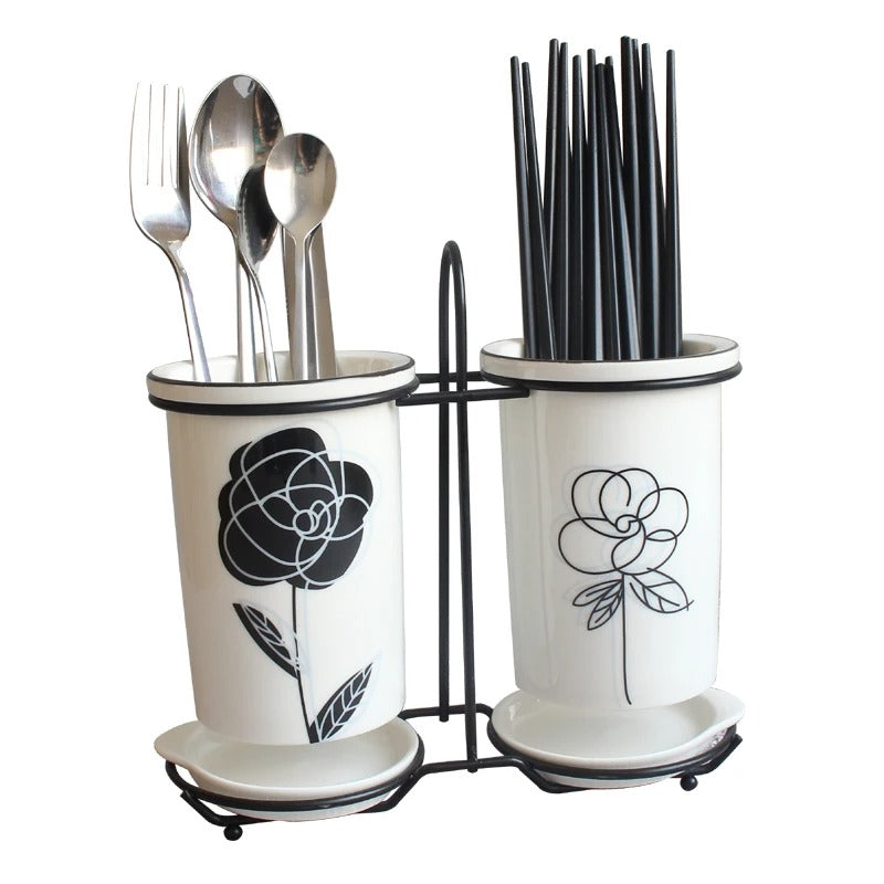 Ceramic chopsticks and utensil storage set, view 14 - MRSLM