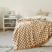 checkerboard plaid cotton knitted blanket, view 2 - MRSLM