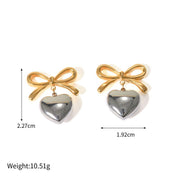 18K gold plated bow heart pendant earrings, view 2 - MRSLM