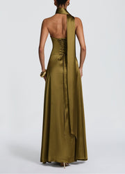 strapless satin maxi dress, view 6 - MRSLM