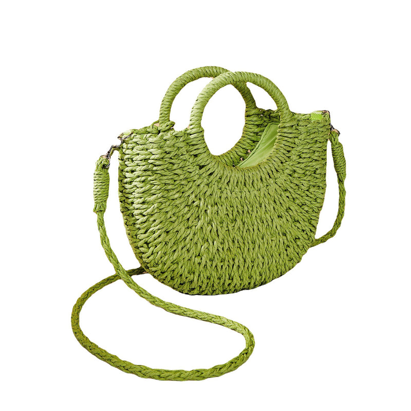 half moon straw woven beach shoulder bag, view 12 - MRSLM