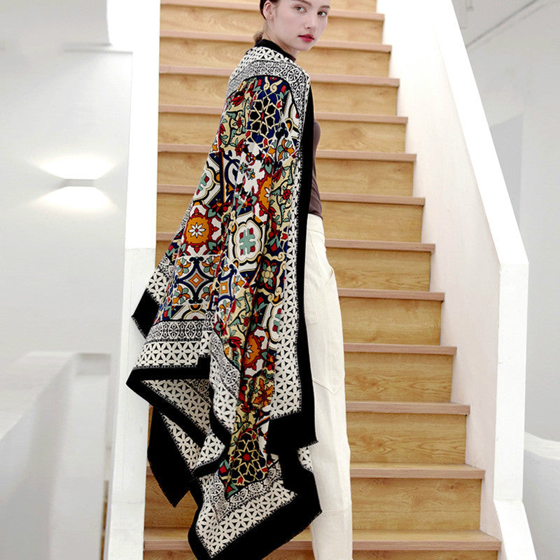 Wool pashmina poncho shawl, view 5 - MRSLM