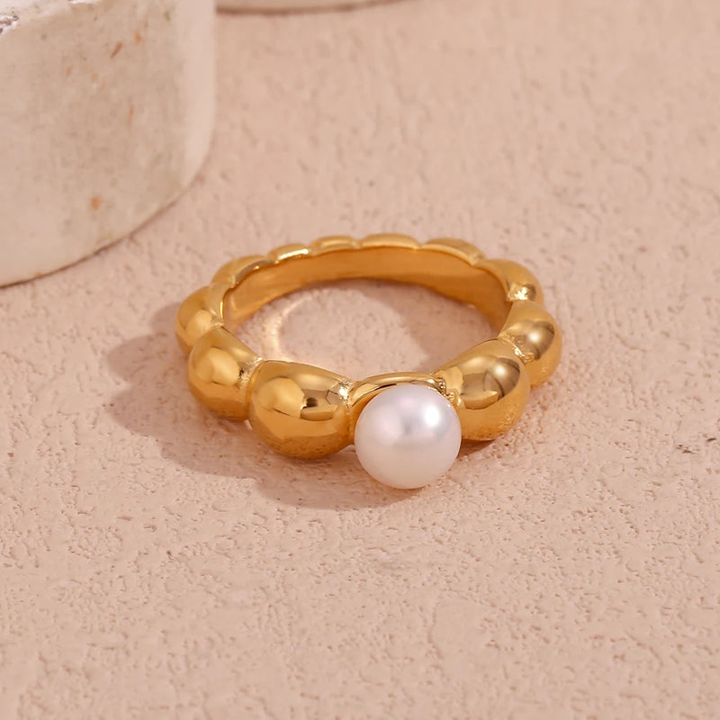 lace wave imitation pearl ring, view 5 - MRSLM