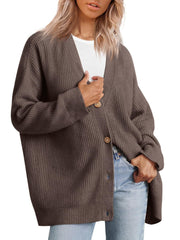 Women's relaxed V-neck knit cardigan, view 12 - MRSLM