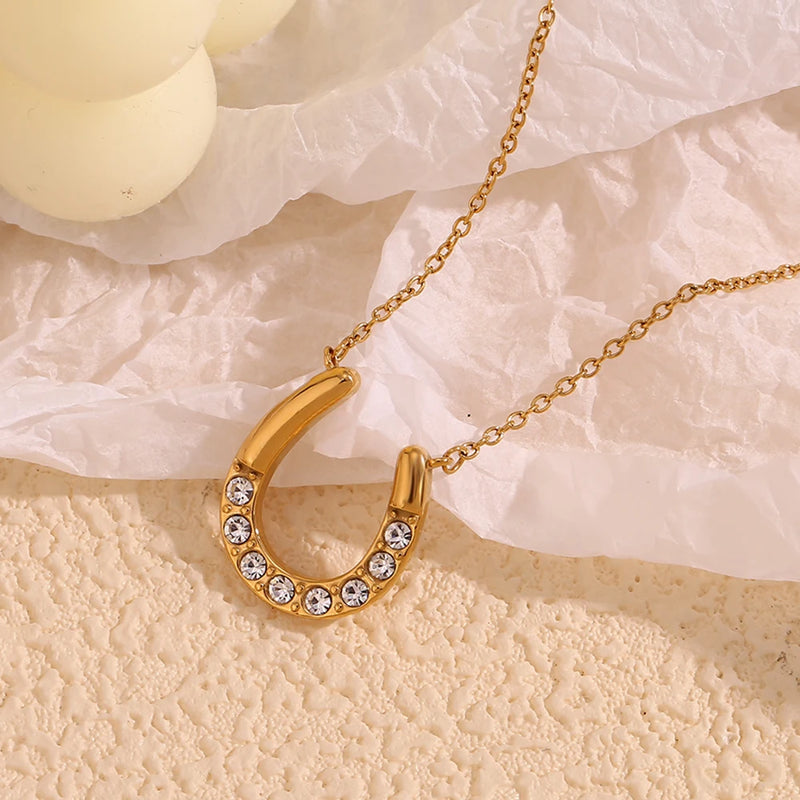 18k gold plated lucky horseshoe pendant necklace, view 5 - MRSLM