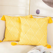 Yellow geometric embroidery cushion covers, view 3 - MRSLM