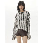 striped knit pullover with hollow accents, view 2 - MRSLM