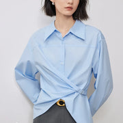 twisted tie waist long sleeve blouse, view 3 - MRSLM