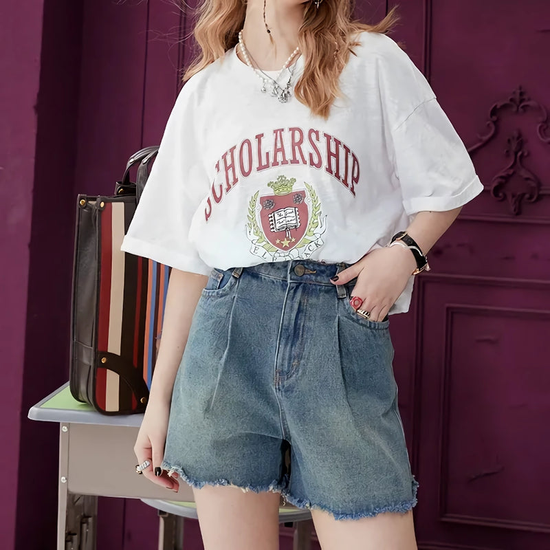 high waist denim shorts, view 8 - MRSLM