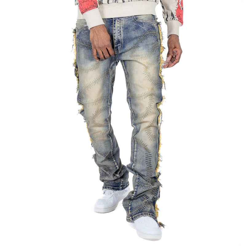 men's slightly stretch embroidered jeans, view 2 - MRSLM