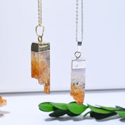 Yellow crystal rectangle pendant necklace, view 9 - MRSLM