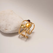 stainless steel mesh open ring with resin diamond, view 3 - MRSLM