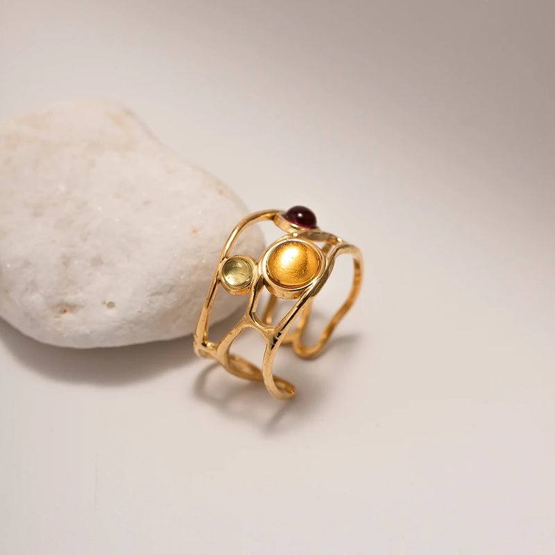 stainless steel mesh open ring with resin diamond, view 3 - MRSLM