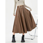 High-waist faux leather skirt with belt, view 3 - MRSLM