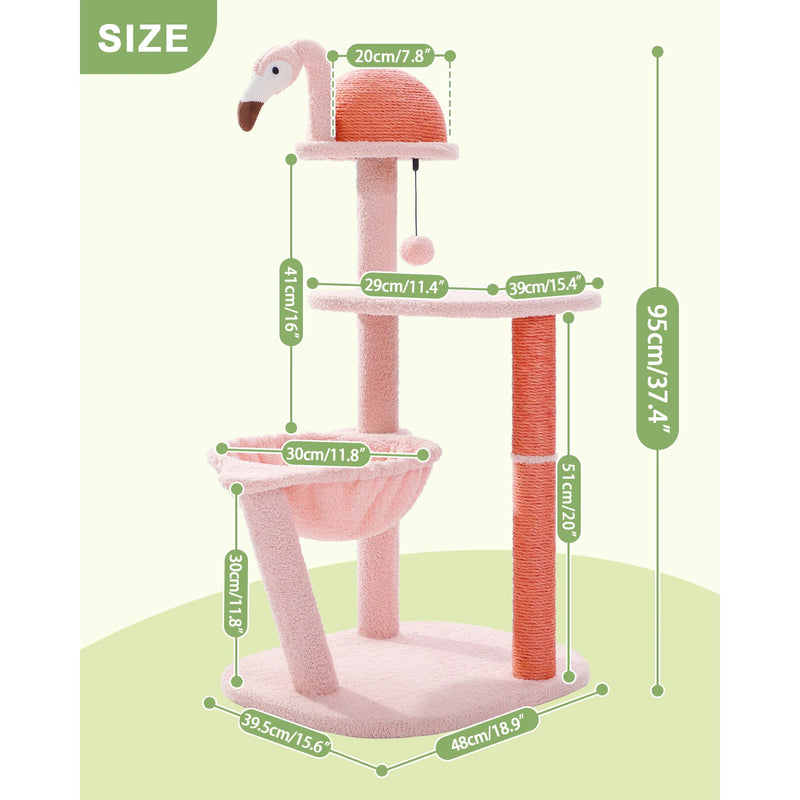 pink flamingo multi-level cat tree, view 3 - MRSLM