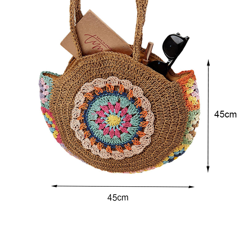 bohemian round straw shoulder bag, view 6 - MRSLM