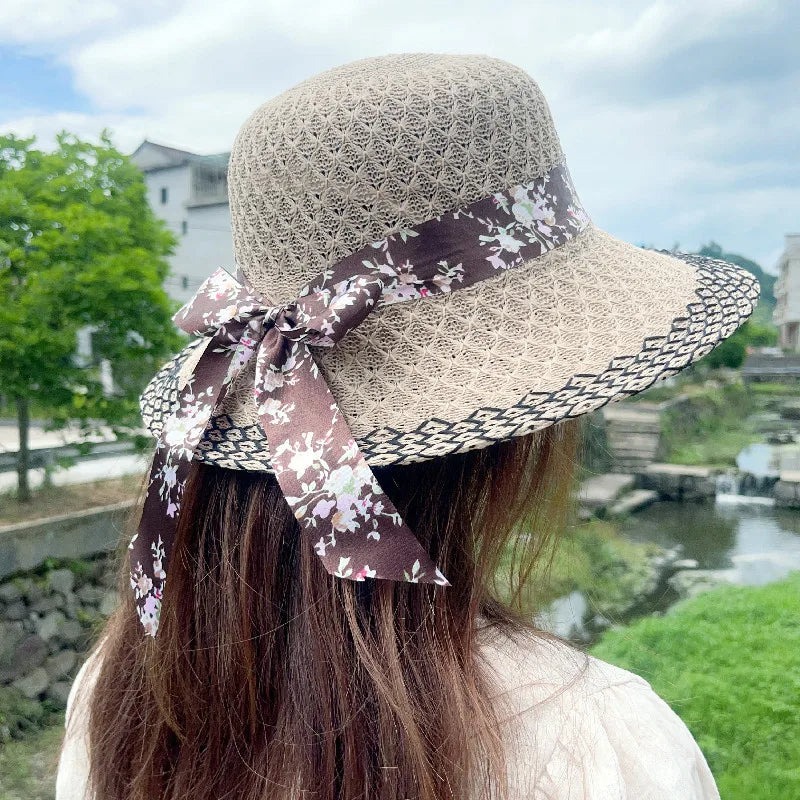 Elegant floral ribbon sun hat - MRSLM