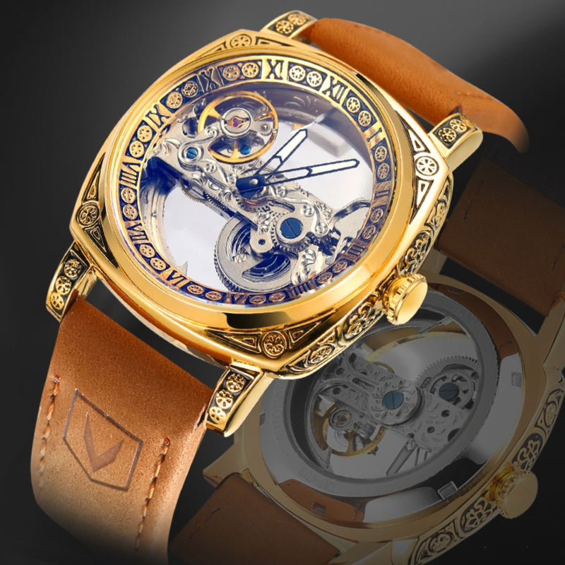 retro automatic leather watch, view 5 - MRSLM