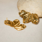 18k gold plated three petal stud earrings, view 6 - MRSLM
