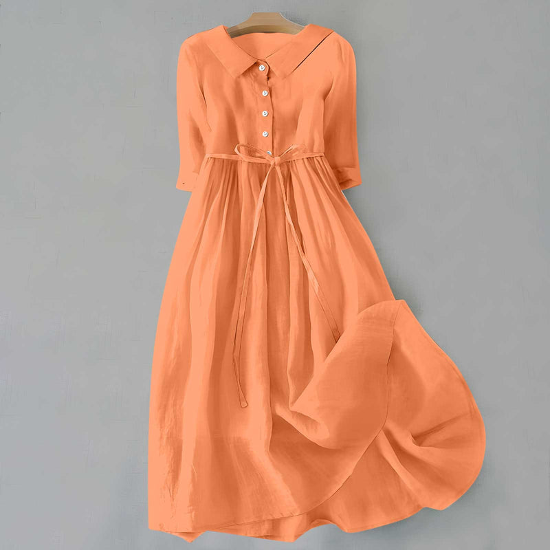 Pleated lace-up cotton long dress, view 6 - MRSLM