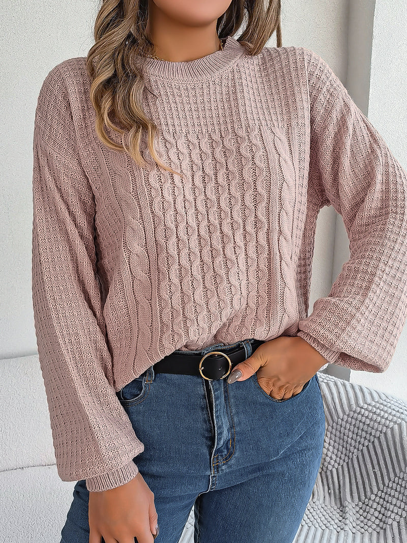 Women's cable-knit lantern-sleeve sweater, view 6 - MRSLM