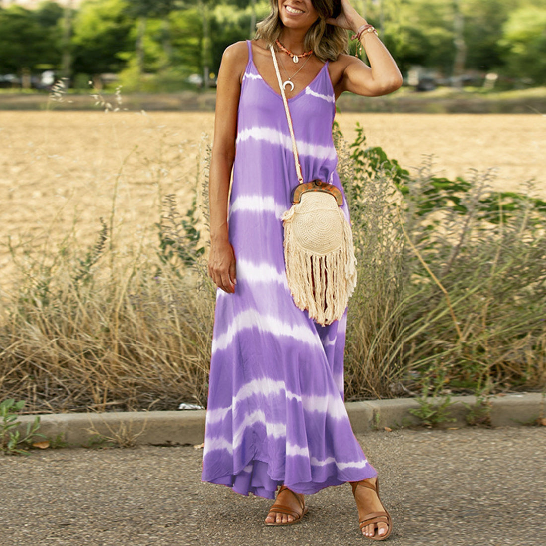 Printed Striped Plus Size Maxi Dress