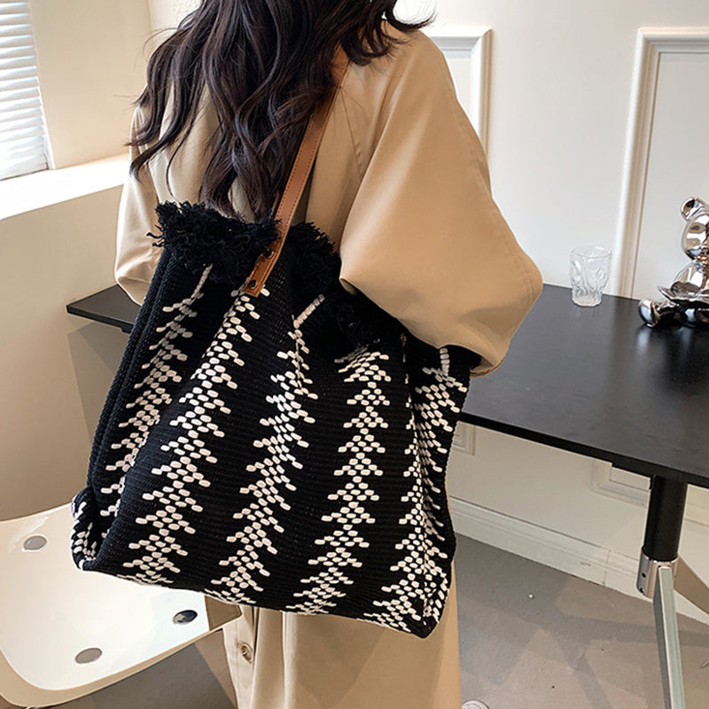 Large capacity fringe tote bag, view 8 - MRSLM