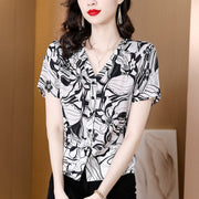 women's floral short sleeve v-neck shirt - MRSLM