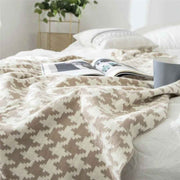 classic houndstooth plaid cotton knitted blanket, view 7 - MRSLM