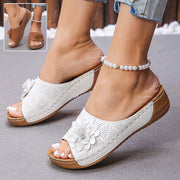 Flower hollow wedge sandals - MRSLM