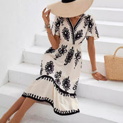 floral print puff sleeve wrap dress, view 3 - MRSLM