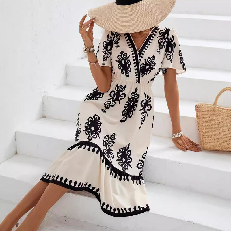 floral print puff sleeve wrap dress, view 3 - MRSLM