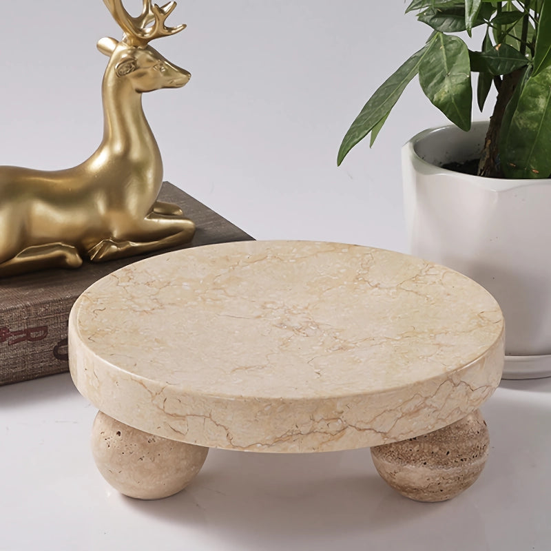travertine sphere ball stand and tray, view 2 - MRSLM