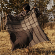 wool plaid scarf shawl in coffee beige, view 4 - MRSLM