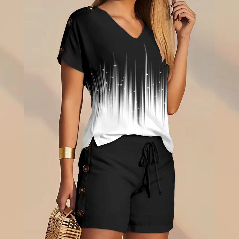 decorative button short sleeve tee and shorts suit, view 10 - MRSLM