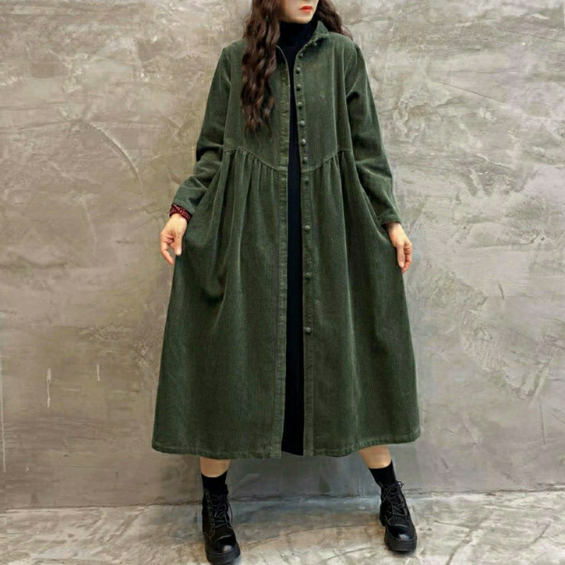 retro corduroy women's long coat - MRSLM